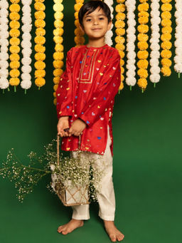 DULAAR - Multi-Color Embroidered Straight Mid Waist Kurta & Pyjama