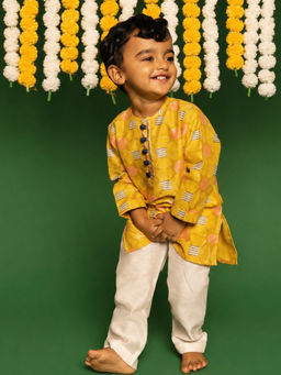 DULAAR - Mustard Printed Straight Mid Waist Kurta & Pyjama