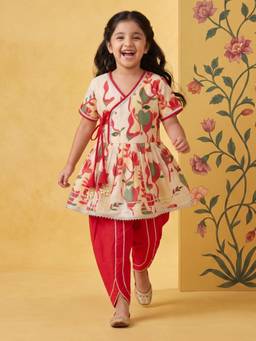 AJ Dezines - Red Floral Straight Mid Waist Top & Dhoti Pant