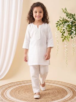 AJ Dezines - White Solid/Plain Straight Mid Waist Kurti & Pant