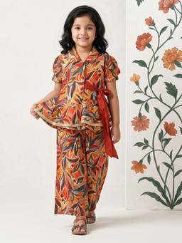 AJ Dezines - Orange Floral Straight Mid Waist Top & Pant