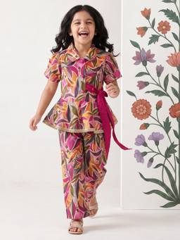 AJ Dezines - Pink Floral Straight Mid Waist Top & Pant