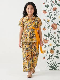AJ Dezines - Yellow Floral Straight Mid Waist Top & Pant