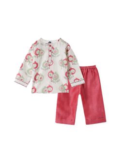 DULAAR - White Floral Straight Mid Waist Kurta & Pyjama