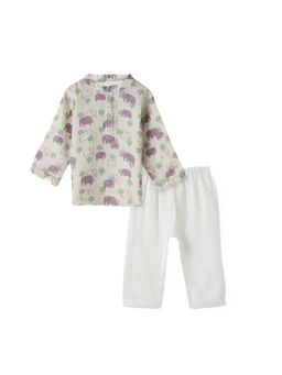 DULAAR - Grey Printed Straight Mid Waist Kurta & Pyjama