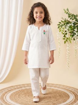 AJ Dezines - White Solid/Plain Straight Mid Waist Kurti Pant With India Badge