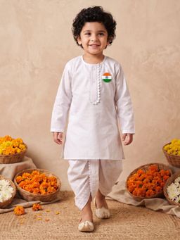 AJ Dezines - White Solid Mid Waist Kurta Dhoti Pant With Round Tiranga Badge