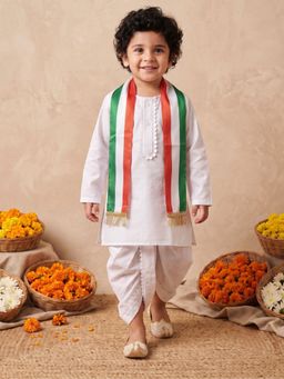 AJ Dezines - White Solid/Plain Straight Mid Waist Kurta Dhoti Pant Dupatta