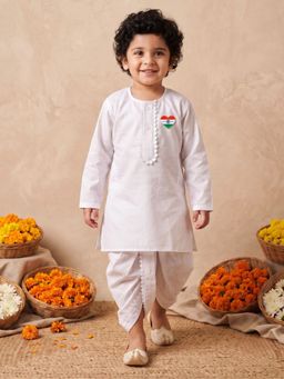 AJ Dezines - White Solid/Plain Straight Mid Waist Kurta Dhoti Pant With Love Badge