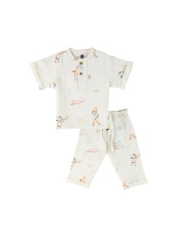 DULAAR - White Printed Straight Mid Waist Kurta & Pyjama