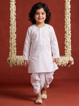 AJ Dezines - White Solid/Plain Straight Mid Waist Kurta & Dhoti Pant