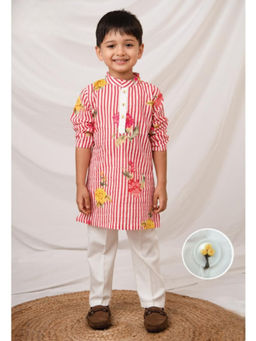 Little Collars - Pink Floral Straight Mid Waist Kurta & Pyjama