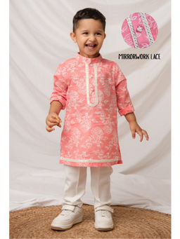 Little Collars - Pink Floral Straight Mid Waist Kurta & Pyjama