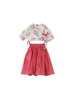 DULAAR - Pink Floral Flared Mid Waist Top & Lehenga