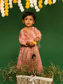 DULAAR - Pink Embellished/Sequined Flared Mid Waist Top & Lehenga