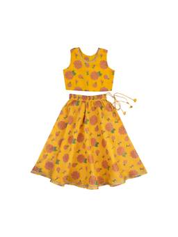 DULAAR - Yellow Floral Flared Mid Waist Top & Lehenga
