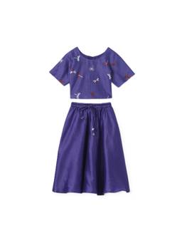 DULAAR - Navy Blue Embroidered Flared Mid Waist Top & Lehenga