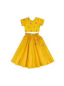 DULAAR - Yellow Embroidered Flared Mid Waist Top & Lehenga