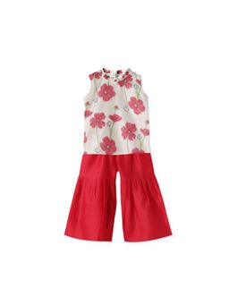 DULAAR - Red Floral Flared Mid Waist Kurti & Sharara