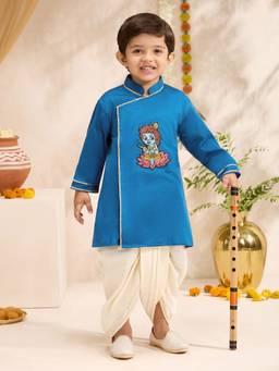 Vastramay - Turquoise Embroidered Straight Mid Waist Kurta & Dhoti