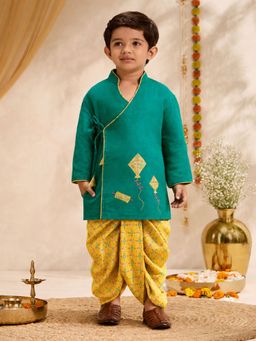 Vastramay - Turquoise Embroidered Straight Mid Waist Kurta & Dhoti