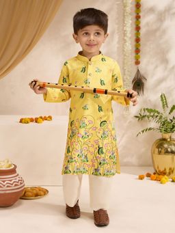 Vastramay - Yellow Embroidered Straight Mid Waist Kurta & Pant