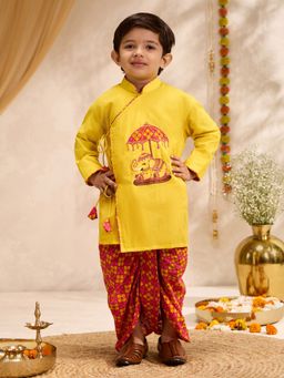 Vastramay - Yellow Embroidered Straight Mid Waist Kurta & Dhoti