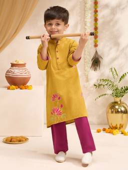 Vastramay - Mustard Embroidered Straight Mid Waist Kurta & Pant