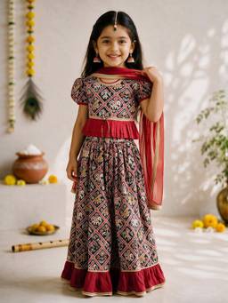 Vastramay - Black Printed Mid Waist Lehanga Choli With Dupatta