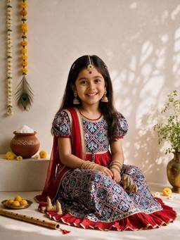 Vastramay - Blue Printed Mid Waist Lehanga Choli With Dupatta