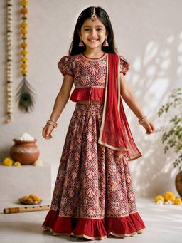Vastramay - Red Printed Choli Lehenga With Dupatta