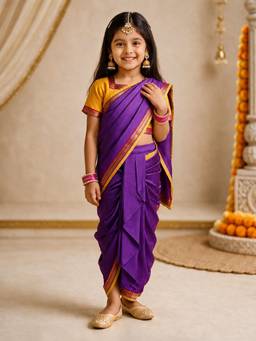 Vastramay - Purple Solid/Plain Pre-Draped Saree & Stitched Blouse
