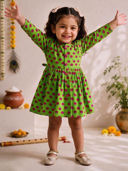 Vastramay - Green Floral Full Sleeves Dress