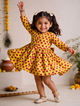 Vastramay - Yellow Floral Full Sleeves Dress