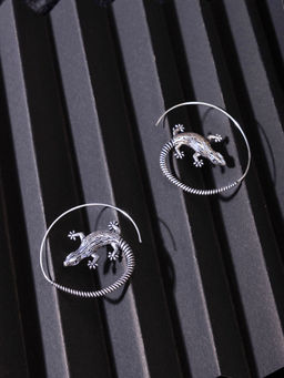 Studio One Love - Lizard Crawl Silver-Plated Handmade Brass Hoop Earrings