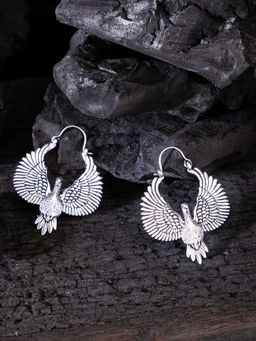 Studio One Love - Soaring Eagle Silver-Plated Handmade Brass Hoop Earrings