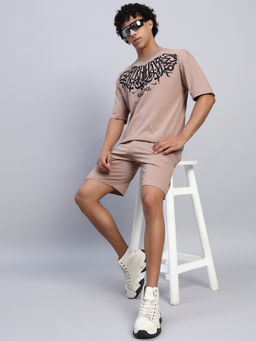 Griffel - Men Oversized Round Neck Beige T-Shirt