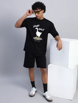 Griffel - Men Oversized Round Neck Black T-Shirt
