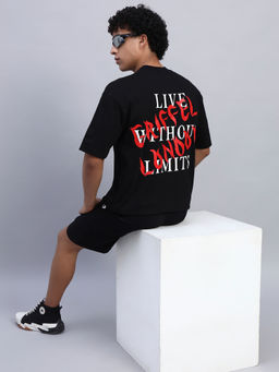 Griffel - Men Oversized Round Neck Black T-Shirt