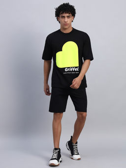 Griffel - Men Oversized Round Neck Black T-Shirt