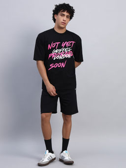 Griffel - Men Oversized Round Neck Black T-Shirt