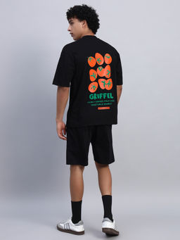 Griffel - Men Oversized Round Neck Black T-Shirt