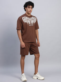 Griffel - Men Oversized Round Neck Brown T-Shirt