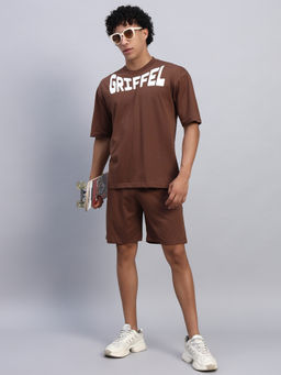 Griffel - Men Oversized Round Neck Brown T-Shirt