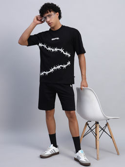 Griffel - Men Oversized Round Neck Black T-Shirt