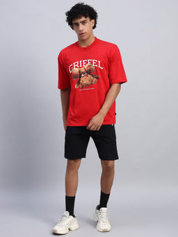 Griffel - Men Oversized Round Neck Red T-Shirt