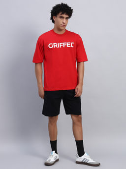 Griffel - Men Oversized Round Neck Red T-Shirt