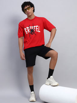 Griffel - Men Oversized Round Neck Red T-Shirt