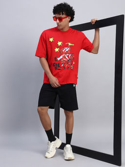 Griffel - Men Oversized Round Neck Red T-Shirt