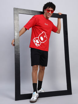 Griffel - Men Oversized Round Neck Red T-Shirt